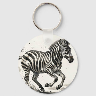Dynamische laufende Zebra-Tinte-Kunst Schlüsselanhänger