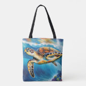 Dynamische Meeresschildkröte Wasserfarbe Tasche (Rückseite)