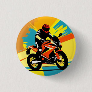 Dynamische Motorrad-Illustration mit Fahrer Button