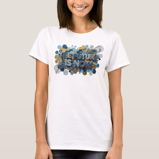 Dynamische Navy THE FUTURE IS NOW 3D-Text-Kunst T-Shirt (Vorderseite)