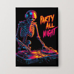 Dynamische Neon-farbige Skeleton DJ Spinning Platt Button