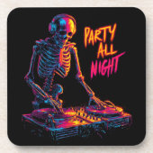 Dynamische Neon-farbige Skeleton DJ Spinning Platt Getränkeuntersetzer (Vorderseite)
