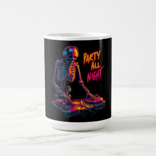 Dynamische Neon-farbige Skeleton DJ Spinning Platt Kaffeetasse