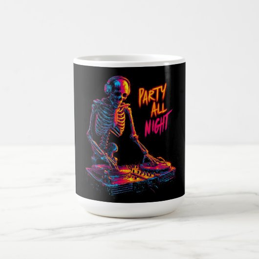 Dynamische Neon-farbige Skeleton DJ Spinning Platt Kaffeetasse (Mittel)