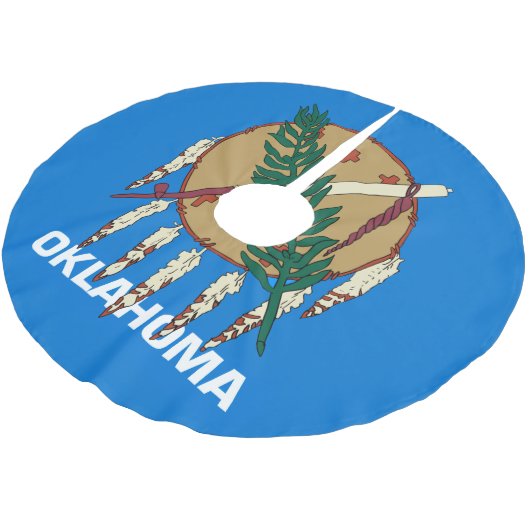 Dynamische Oklahoma-Staats-Flaggen-Grafik auf a Polyester Weihnachtsbaumdecke (Schrägansicht)