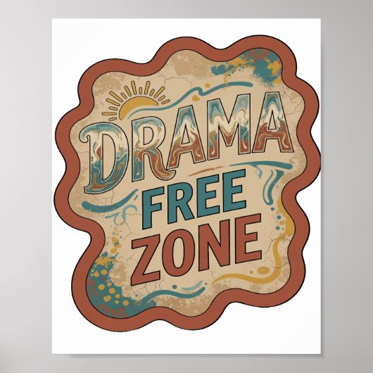 Dynamische Orange DRAMA FREIE ZONE Text Design Poster (Vorne)