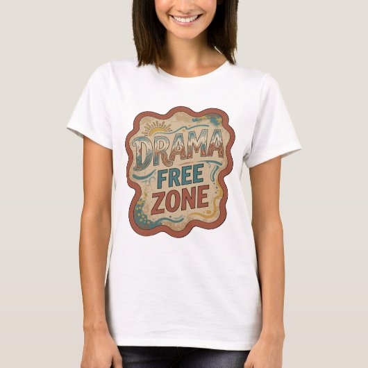 Dynamische Orange DRAMA FREIE ZONE Textdesign T-Shirt (Vorderseite)