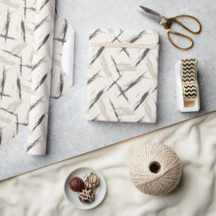 Dynamische schwarze und beige abstrakte Pinselstri Geschenkpapier