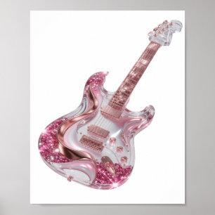 Dynamische silberne PINK GLITTER ELEKTRISCHE GITAR Poster