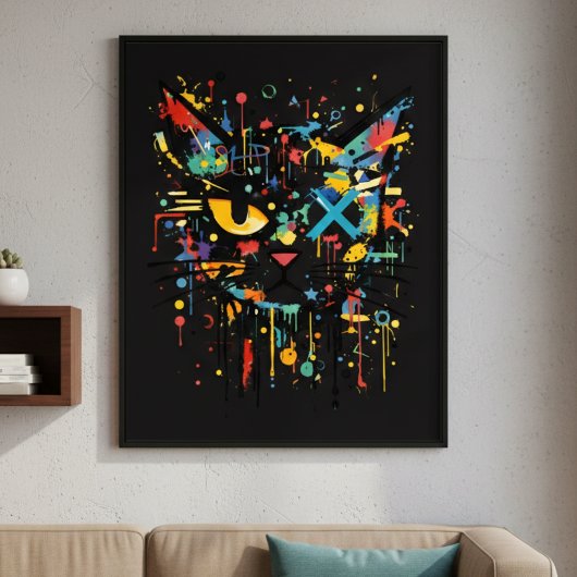 Dynamische Spritzkatze Gesicht Dekorativ Poster