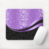 Dynamische Streifen aus schwarzem und lila Damast Mousepad (Mit Mouse)