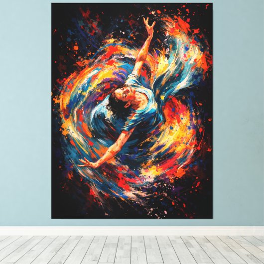 Dynamische tanzende Frau wirbelnde Farben Abstrakt Leinwanddruck (Insitu (Holzboden))