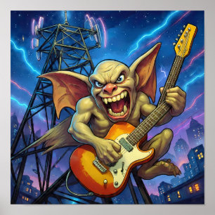 Dynamische Vollfarbiglustration: Grumpy Gargoyle Poster