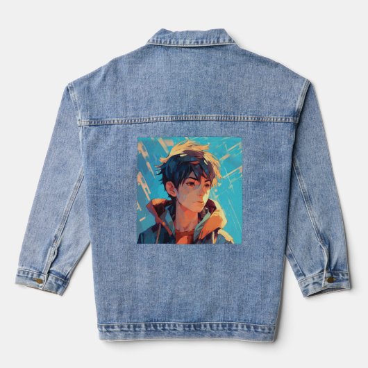 Dynamischer Anime-Power: Junger Mann Jeansjacke (Rückseite)