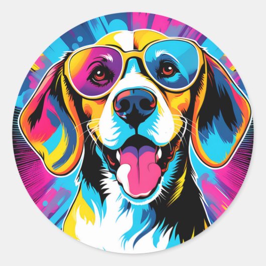 Dynamischer Beagle Runder Aufkleber (Vorderseite)