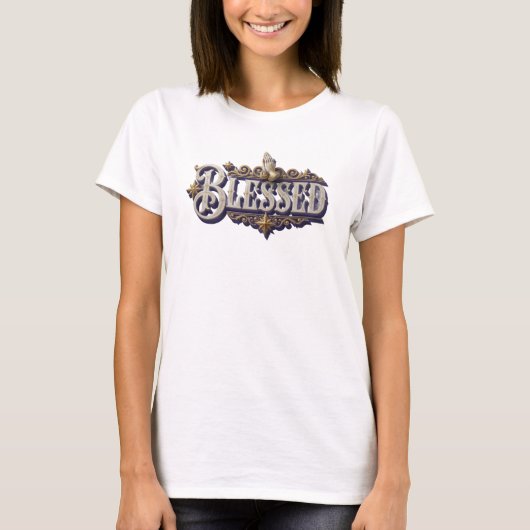 Dynamischer BLESSED Modeprint T-Shirt (Vorderseite)