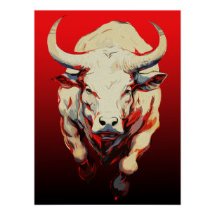 Dynamischer Bulle in feuriger Bewegung Poster