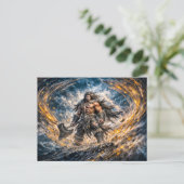 Dynamischer Fantasy-Berserker-Krieger mit mächtige Postkarte (Stehend Vorderseite)
