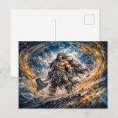 Dynamischer Fantasy-Berserker-Krieger mit mächtige Postkarte (Vorne/Hinten)