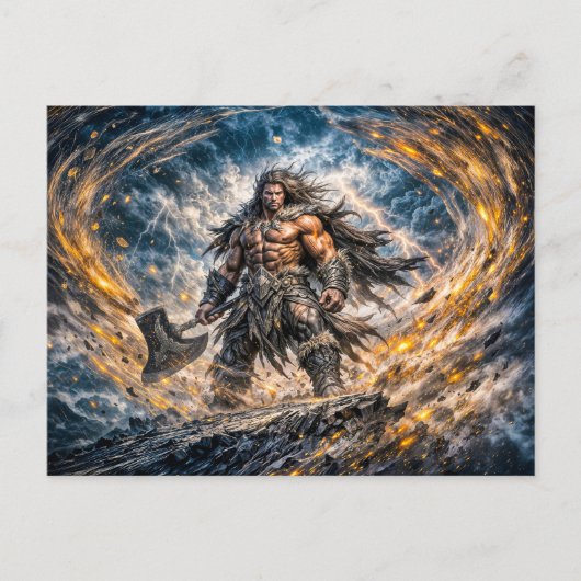 Dynamischer Fantasy-Berserker-Krieger mit mächtige Postkarte (Vorderseite)