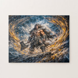 Dynamischer Fantasy-Berserker-Krieger mit mächtige Puzzle
