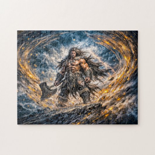 Dynamischer Fantasy-Berserker-Krieger mit mächtige Puzzle (Horizontal)