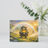 Dynamischer Fantasy-Kobold mit Regenbogengoldtopf Postkarte (Stehend Vorderseite)