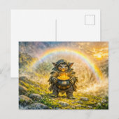Dynamischer Fantasy-Kobold mit Regenbogengoldtopf Postkarte (Vorne/Hinten)
