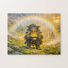 Dynamischer Fantasy-Kobold mit Regenbogengoldtopf Puzzle