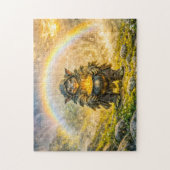 Dynamischer Fantasy-Kobold mit Regenbogengoldtopf Puzzle (Vertikal)