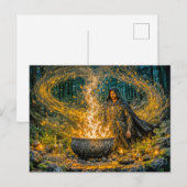 Dynamischer Fantasy-Zauberer mit leuchtendem magis Postkarte (Vorne/Hinten)