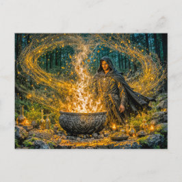 Dynamischer Fantasy-Zauberer mit leuchtendem magis Postkarte