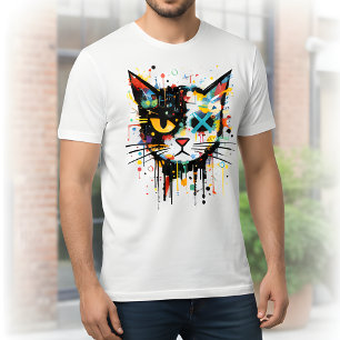 Dynamischer Farbe-Spritzer-Katzen-Gesicht Weiß Män T-Shirt