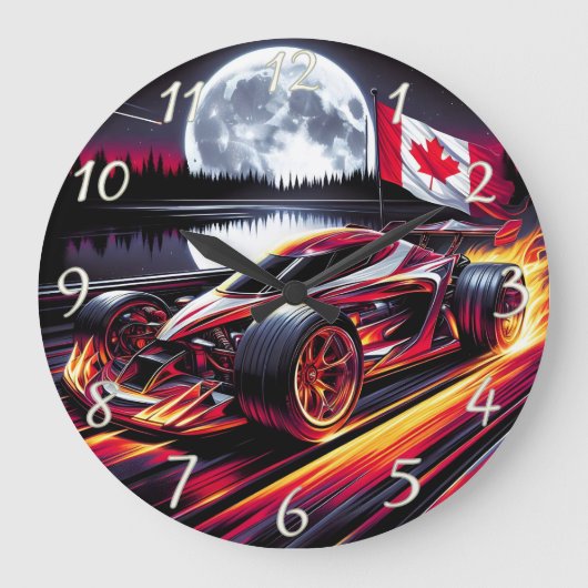 Dynamischer Go-Karren unter einem hellen Mond Große Wanduhr (Vorderseite)