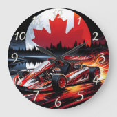 Dynamischer Go-Kart unter einem kanadischen Mondsc Große Wanduhr (Vorderseite)