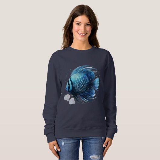 Dynamischer Ozeanfisch mit Muscheln Sweatshirt (Vorne ganz)