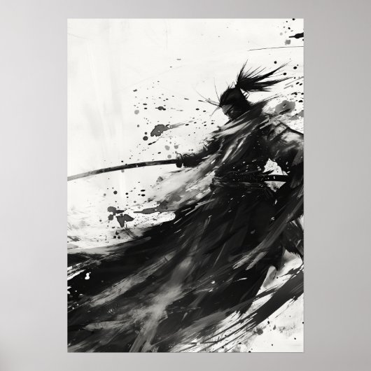 Dynamischer Samurai-Jack in Schwarz-Weiß-Poster Poster (Vorne)