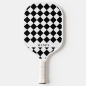 Dynamischer Schwarz-Weiß-Diagonal-Schachbrett-Name Pickleball Schläger (Rückseite)