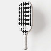 Dynamischer Schwarz-Weiß-Diagonal-Schachbrett-Name Pickleball Schläger (Links)