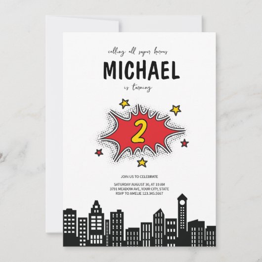 Dynamischer Superheld zum 2. Geburtstag Einladung (Vorderseite)
