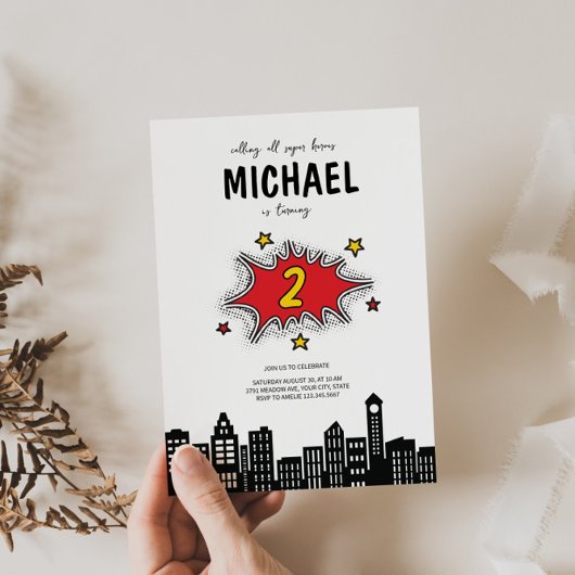 Dynamischer Superheld zum 2. Geburtstag Einladung