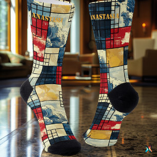 Dynamischer Titel: Retro-Geometrie trifft Ozean Socken