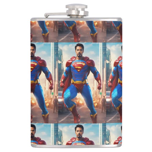 Dynamischer Verteidiger: Der Power eines Superheld Flachmann (Vorderseite)