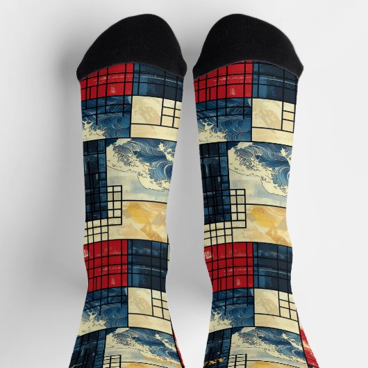 Dynamisches Abstrakte: Retro Geometric Means Ocean Socken (Oben)