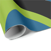 Dynamisches Abstraktes Drehmuster in Grün und Blau Geschenkpapier (Rolleneckpunkt)