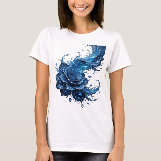 Dynamisches Blau BLUE ROSE Statement T-Shirt (Vorderseite)
