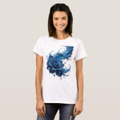 Dynamisches Blau BLUE ROSE Statement T-Shirt (Vorne ganz)
