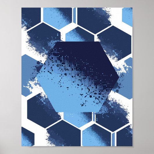 Dynamisches blaues hexagonales Design Poster (Vorne)