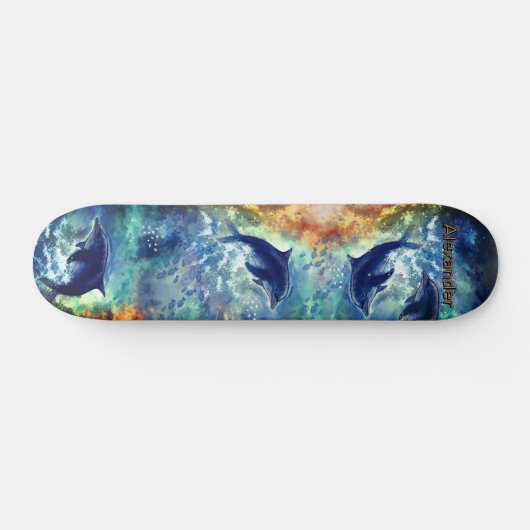 Dynamisches Dolphin Ocean Wave Painted Skateboard (Horizontal)