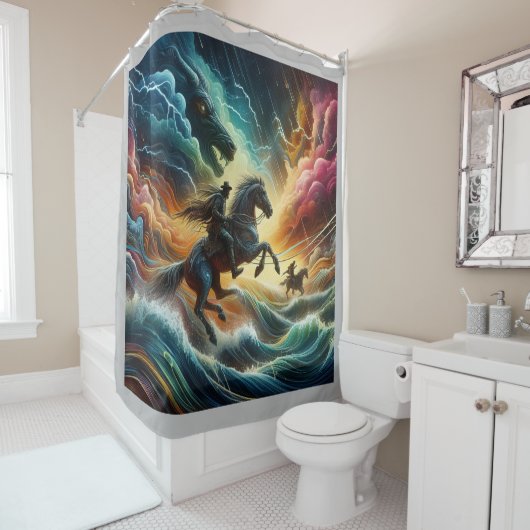 Dynamisches Duo: Stormy Horseback Adventure Duschvorhang (Beispiel)